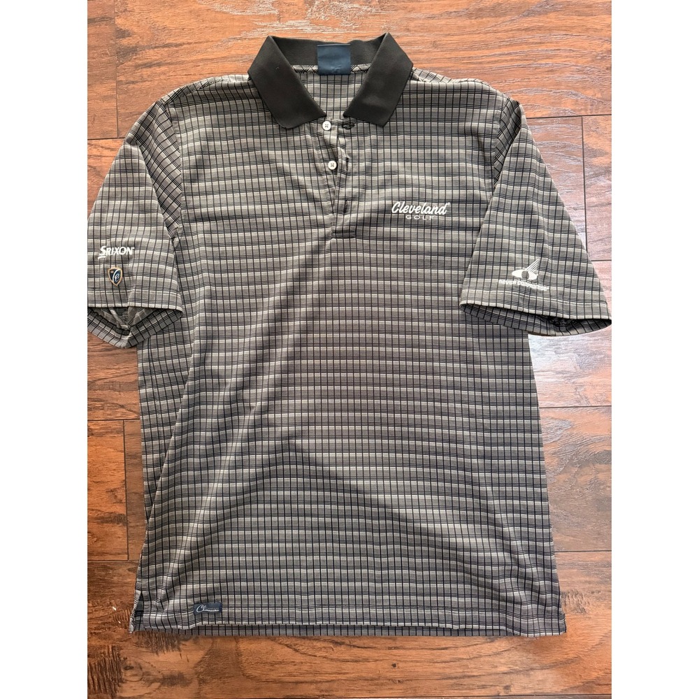 Cleveland Golf Classics Mens Large Polo Shirt Black Grey Grid Srixon Golfing Tee